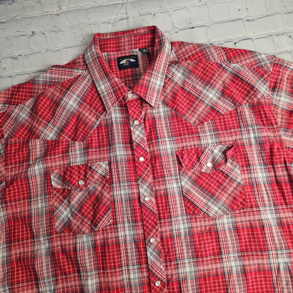 Falcon‎ Bay Plaid Western Cowboy Snap Front Short Sleeve Shirt Men's 3X Red